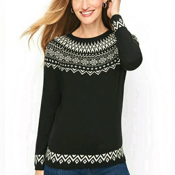 🆕 TALBOTS Black and White Isle Crew neck Long Sleeve Sweater Holiday Vibes🎄❄️ - Picture 7 of 8